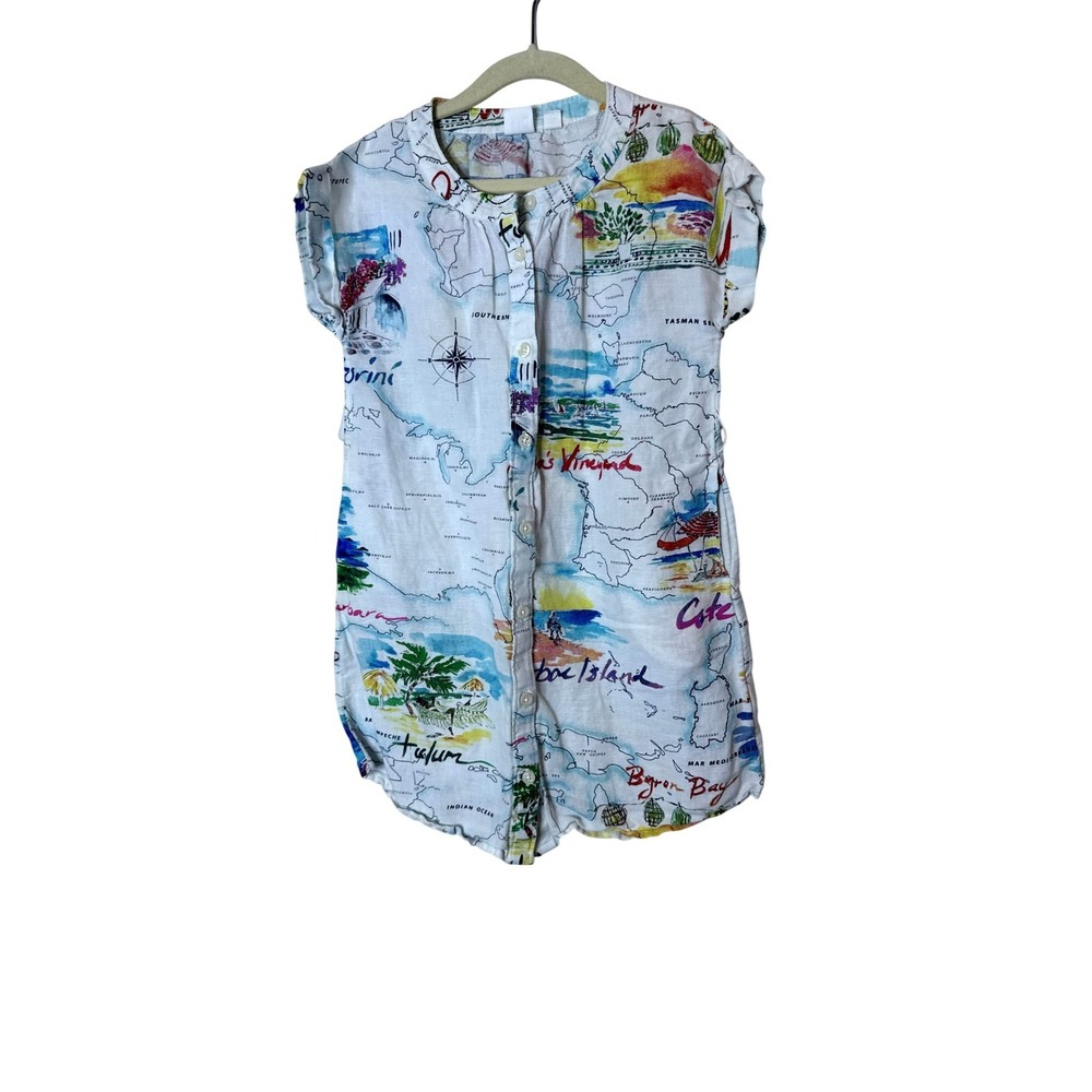Gap Kids Romper Girls 6-7 Years Multicolor Map Print Button Front Cotton Gauze